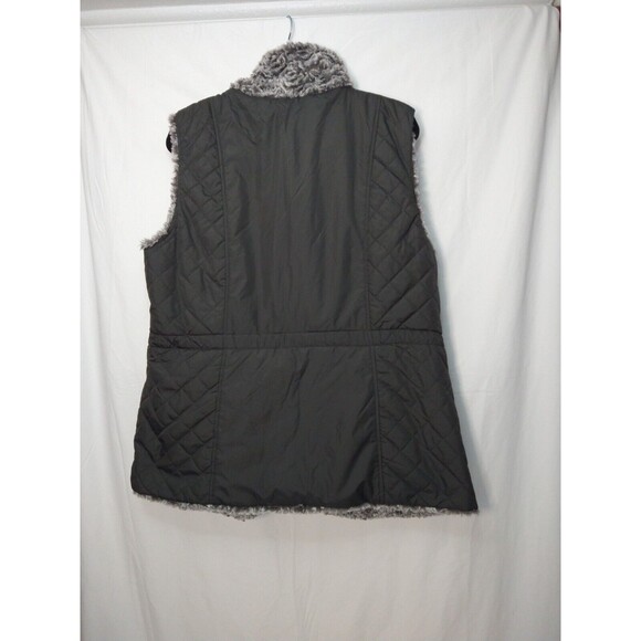Womens Reversible Faux Fur/Puffer Vest Full Zip Gray Quilted Sz XL Sherpa - Picture 3 of 16